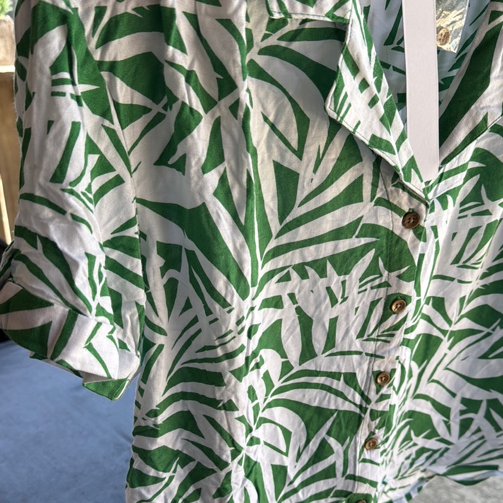 JANE&DELANCEY Green&White FERN Print Top NWT SZ S Casual Beach Resort Cruise - Picture 3 of 7